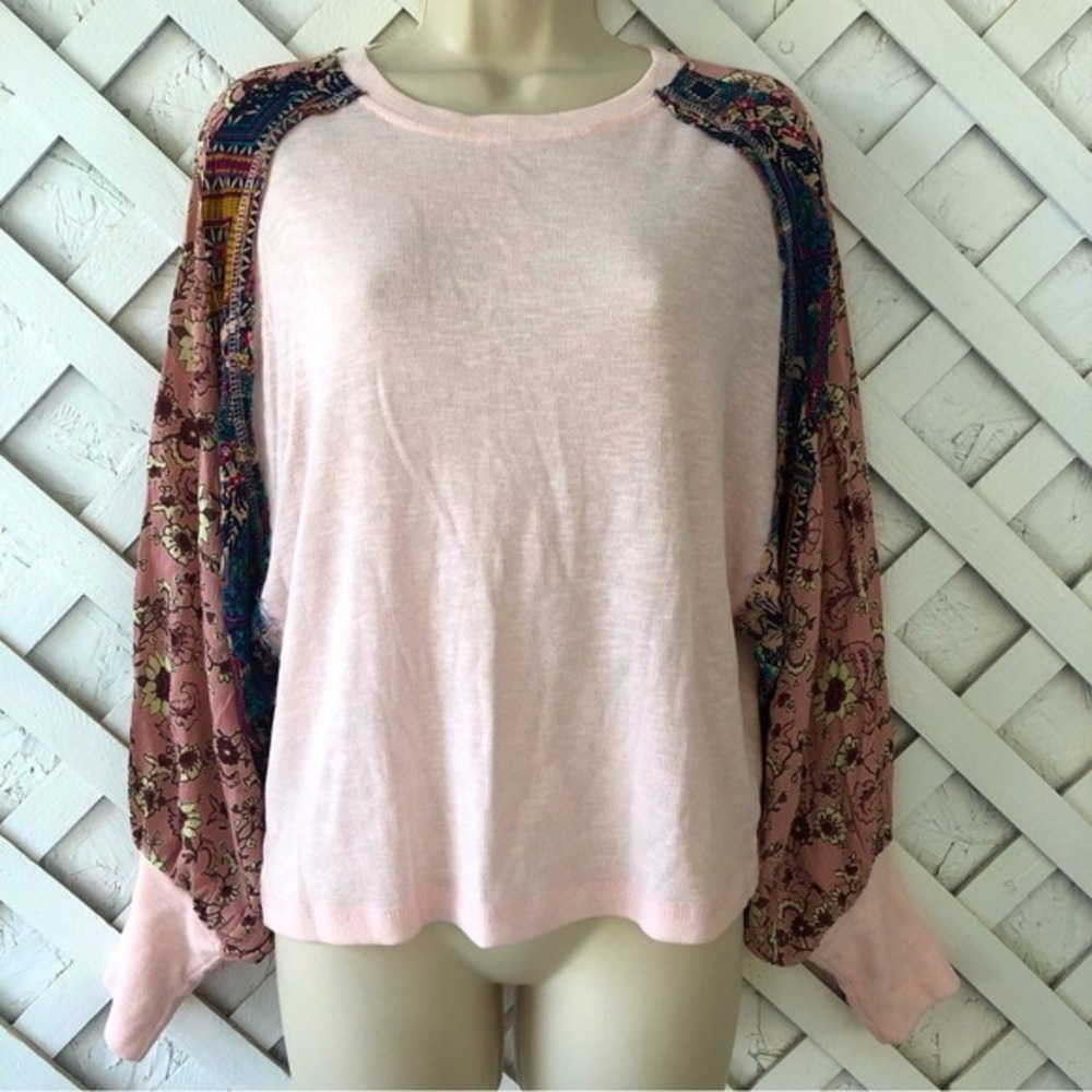 Umgee Floral Print Long Sleeve Top Boho Peasant Cottagecore Pink Medium